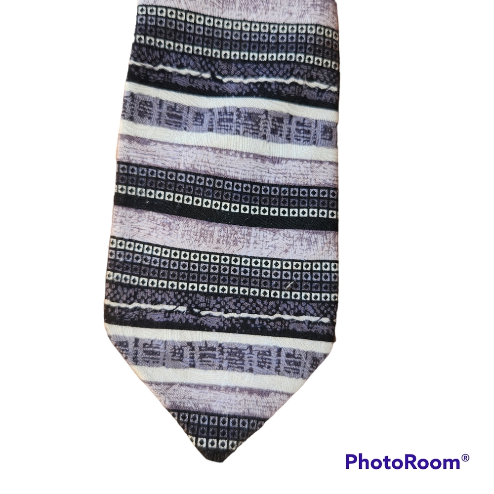 Carlos Devenezia 100% Silk, Hand Made Purple,, Silver & Charcoal Tie